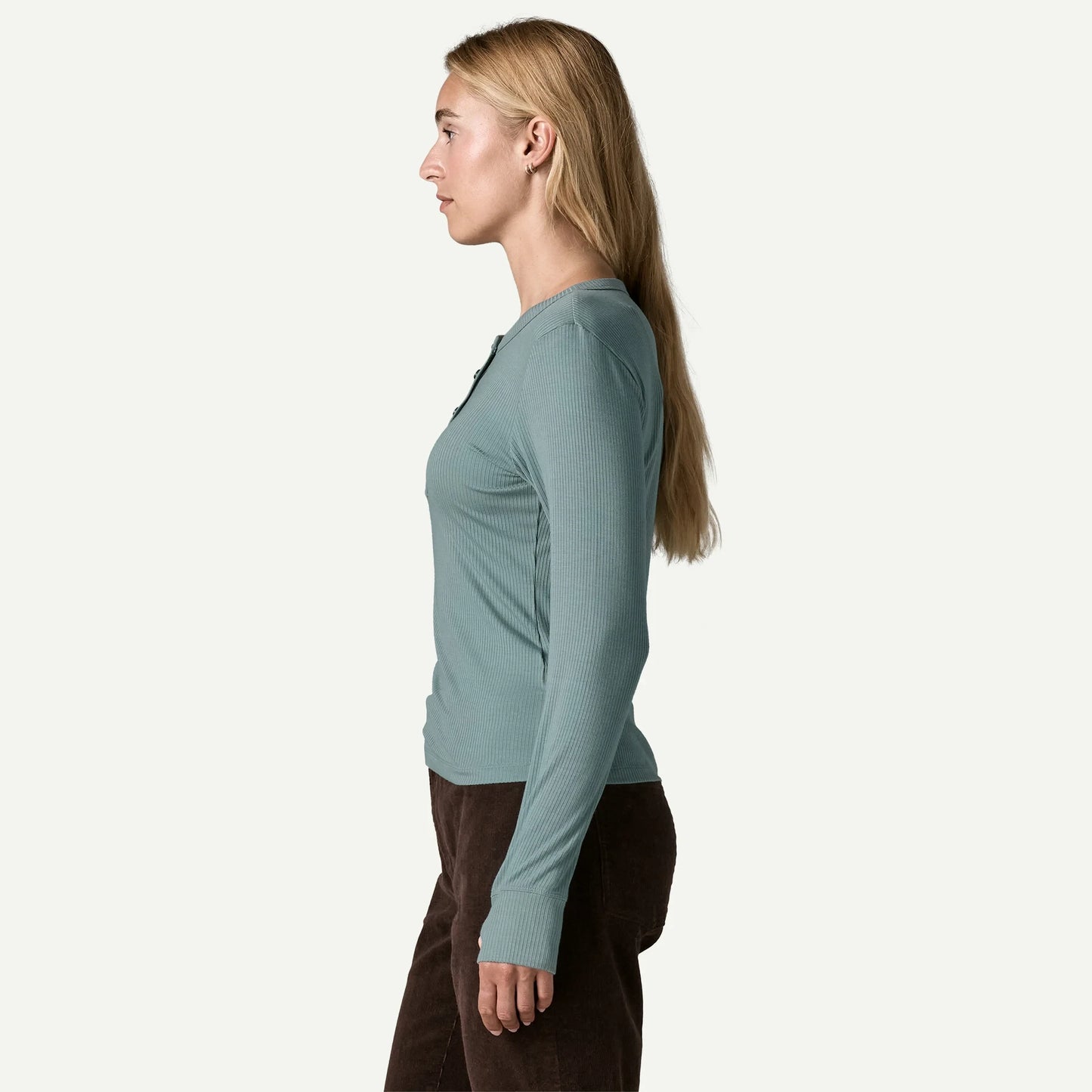 Women's Long-Sleeved Rib-Knit Henley - US 4609